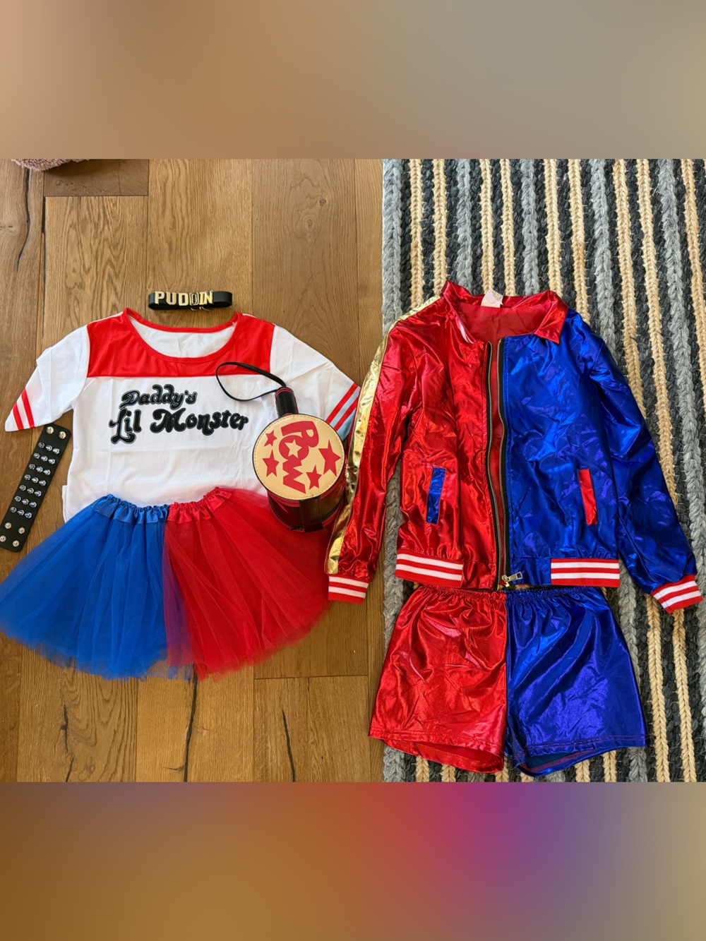 Harley Quinn Inspired Girls' Red, Blue & White Costume Set